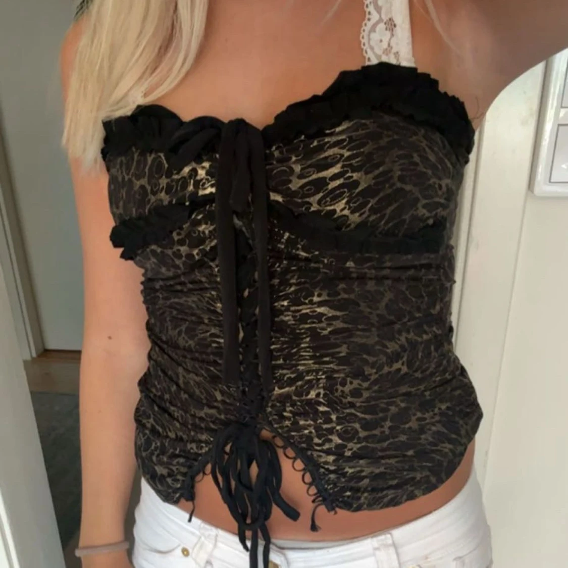 Leopardmönstrad korsett med snörning - 1