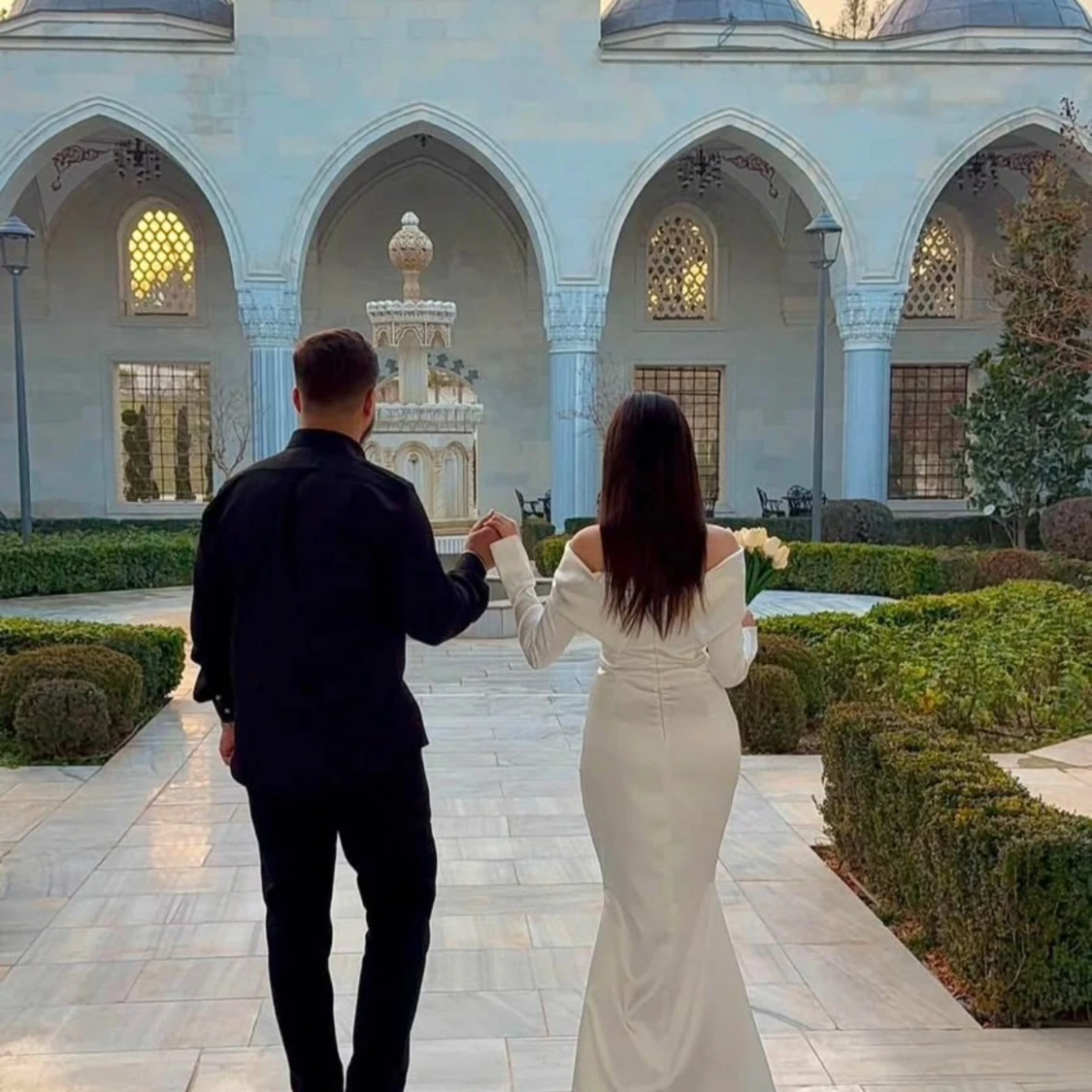 Vit lång offshoulder klänning - 4