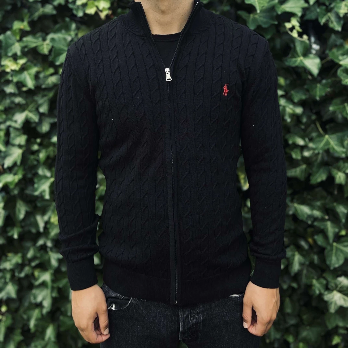 Svart kabelstickad kofta från Ralph Lauren