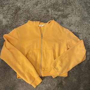 Orange croppad hoodie med dragkedja - Säljer en snygg orange croppad hippie från HM. Den är mer orange i verkligheten än på bilden. Endast använd ett fåtal gånger. Storlek 158-164, liten i storleken.