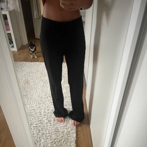 Svarta kostymbyxor med raka ben - Säljer ett par svarta kostymbyxor med rak passform och låg midja från weekday!  Perfekta för en clean och stilren look. Köptes för 650kr, Pris kan diskuteras! Kom privat för frågor 💞💞💞