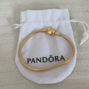 Pandora guldarmband med hjärtlås - Super fint armband från Pandora. Helt nytt skick! Storlek 19, säljer då det tyvärr var fel storlek. Skriv privat för fler bilder/frågor.💗💗