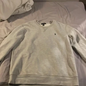 Grå tröja från Ralph Lauren - Säljer en stilren grå tröja från Ralph Lauren med rund hals och diskret logga på bröstet. Perfekt för en avslappnad look. Tröjan har långa ärmar och är tillverkad i ett mjukt material.