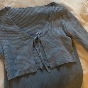 Ljusblå ribbad kofta - Shein - En ljusblå kofta ifrån Shein i strl M. Har aldrig använt. Jag säljer ett set ifrån NAKD i liknande färg och denna kofta hade passat till. Är du intresserad av både koftan och setet tillsammans hör av dig isåfall☺️🦋 