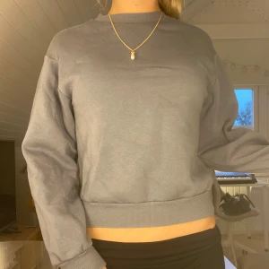 Blå/grå sweatshirt från Gina Tricot - En basic blågrå sweatshirt från Gina Tricot, basically basics-kollektionen. Tröjan har rund hals, ribbade muddar och är långärmad. Passar även som träningströja. Mjuk insida och klassisk passform.