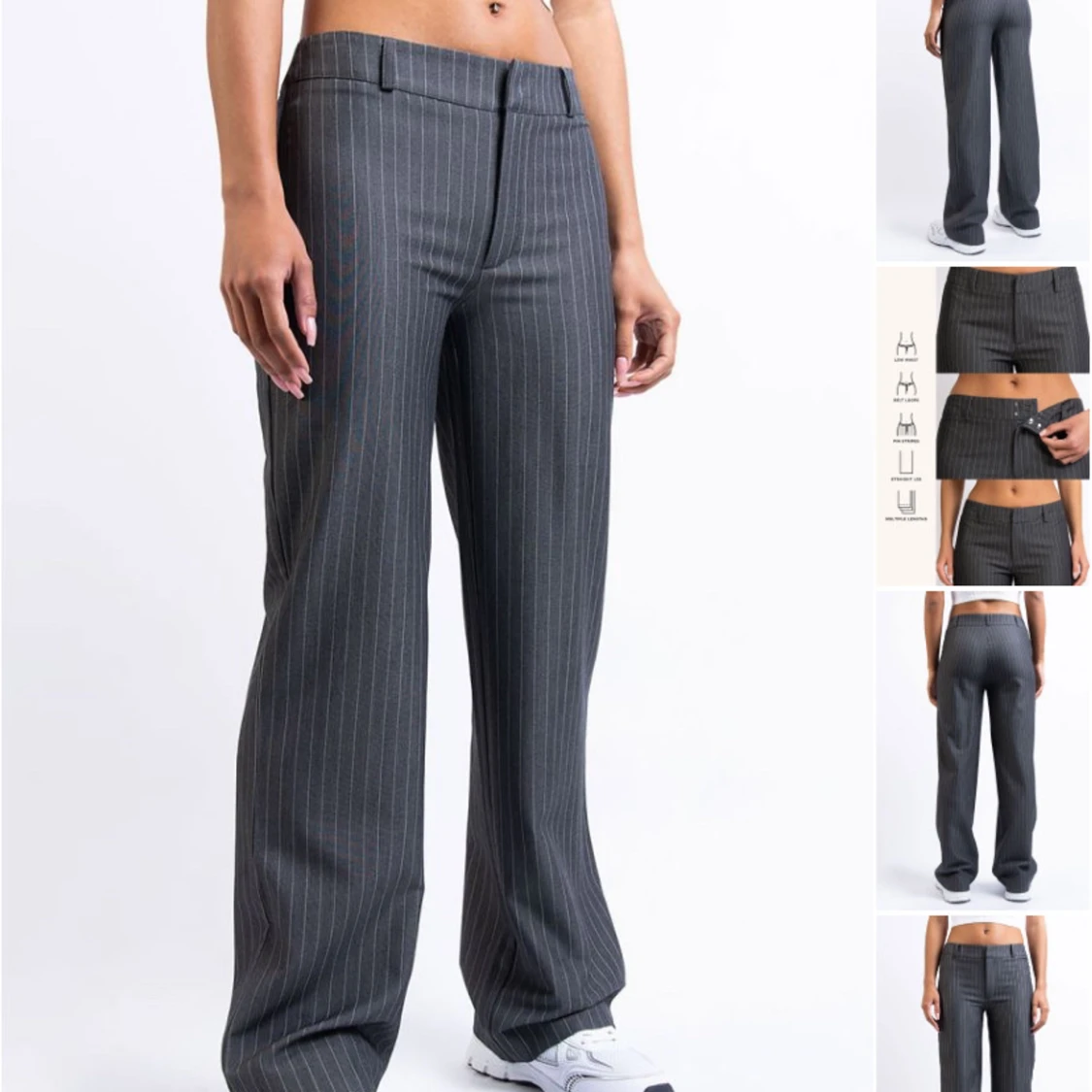 Grå kostymbyxor med vita ränder från Madlady - 1