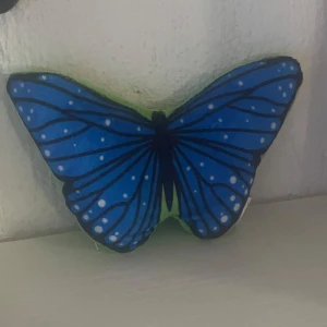 Ett gossedjur  - Ett gossedjur. Det är en blå svart fjäril med grön baksida. Storleken är som en hand ungefär. 