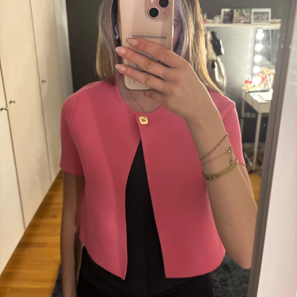 Rosa kortärmad slätstickad topp Zara