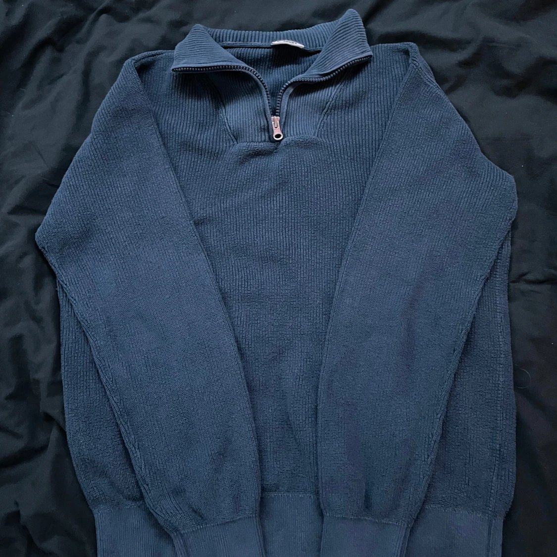 Navy stickad halfzip - 1