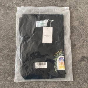 Svart t-shirt från Casablanca - Svart t-shirt från Casablanca med färgglad tryckt grafik på bröstet och ryggen som föreställer en byggnad och gröna blad. Klassisk passform med rund hals och korta ärmar. Tillverkad i mjuk bomull, perfekt för en chill och stilren look. Perfekt till sommaren