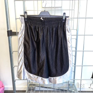 Basketshorts i svart och silver - Basketshorts i svart med breda silverfärgade paneler längs sidorna. Shortsen har elastisk midja och är tillverkade i ett ventilerande polyestermaterial. Strl: M.  /   Spara skärmtid, besök våra butiker i Sthlm, Malmö & Gbg. New arrivals daily + studentrabatt i alla våra butiker! Hitta till din närmsta butik på humansecondhand.se.   HUMANA Second Hand erbjuder 14 dagars retur, även via plick. Returer skickas med PostNord. Vid retur kontakta support@plick.se.