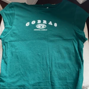 Grön t-shirt med Cobras-tryck från H&M Divided - Grön t-shirt från H&M Divided med vitt tryck på bröstet där det står 'COBRAS ARIZONA COBRAS' och en orm-logga. Modellen är kortärmad och har en klassisk rund halsringning. Perfekt för en avslappnad stil.