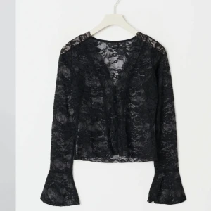 Svart spetsblus med volangärmar - Elegant svart spetsblus med v-ringning och långa volangärmar. Nyköpt från Ginatricot!!💗Använd 2-3 gånger