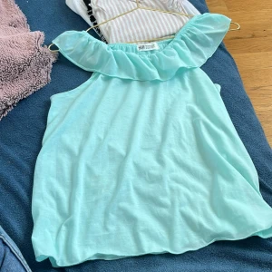 Ljusblå ärmlös klänning H&M - Supersöt ljusblå klänning från H&M med volang runt halsen och ärmlös design. Perfekt för varma dagar, lätt och luftig i bomull. Enkel och stilren modell som ger en fräsch sommarkänsla.