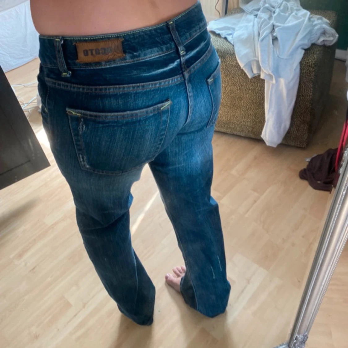 Mörkblå low waist jeans - 3