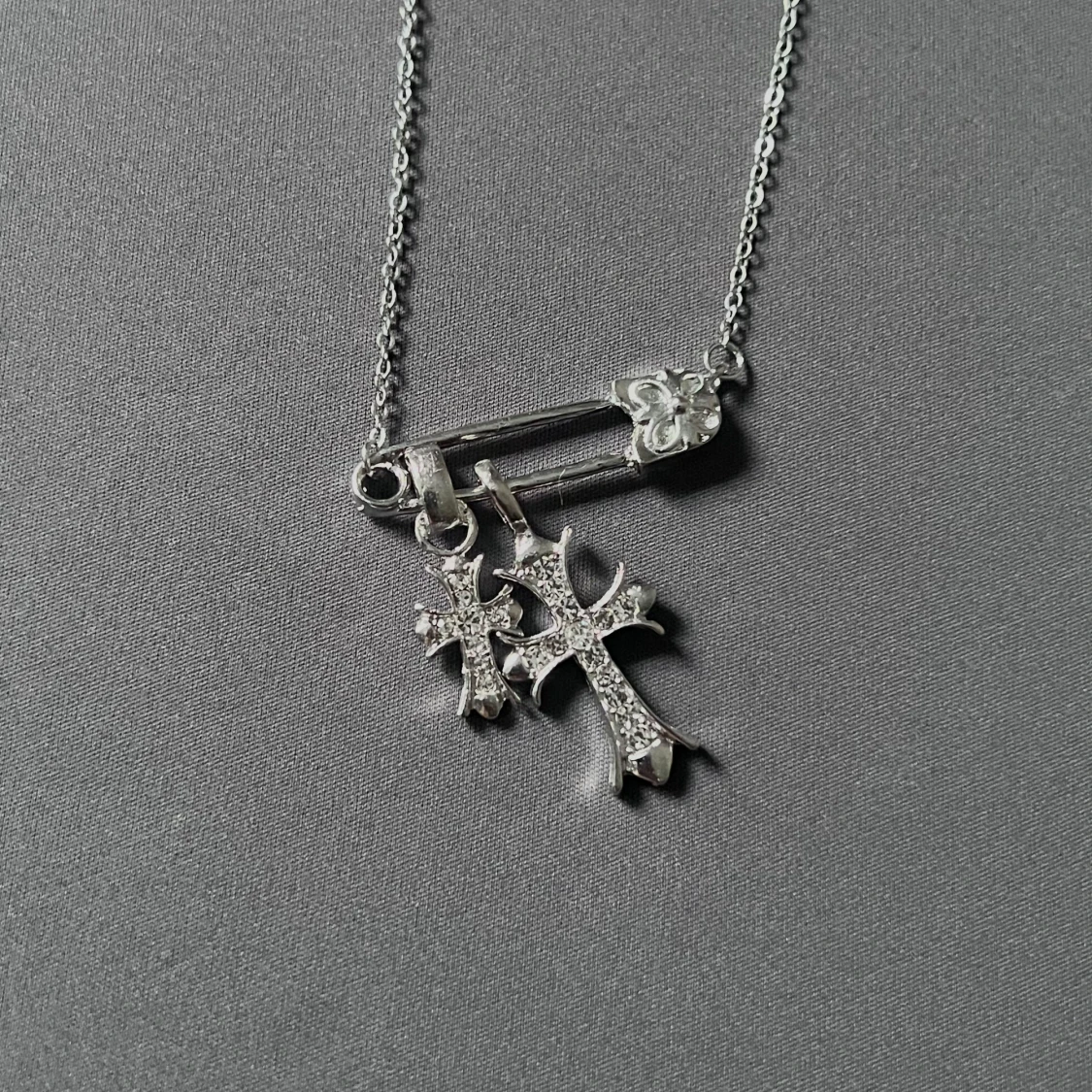 Duo Cross Safety Pin Necklace