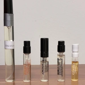 Fem parfymprover i olika märken - -10ml Penhaligonz Halfeti -Amouag Lyric -TERRE DE HERMEZ edp intense -Arabians Tonka  -Cr33d queen of silk  Stlorlekar uppskattas enligt bilden
