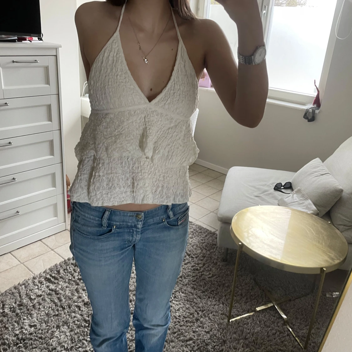 Vit halterneck linnetopp - 1