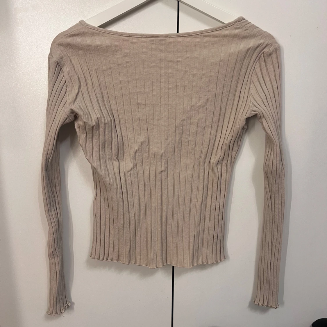 Beige ribbad långärmad topp - 3