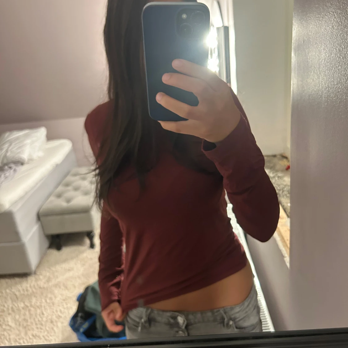 Mörkröd långärmad topp - 1