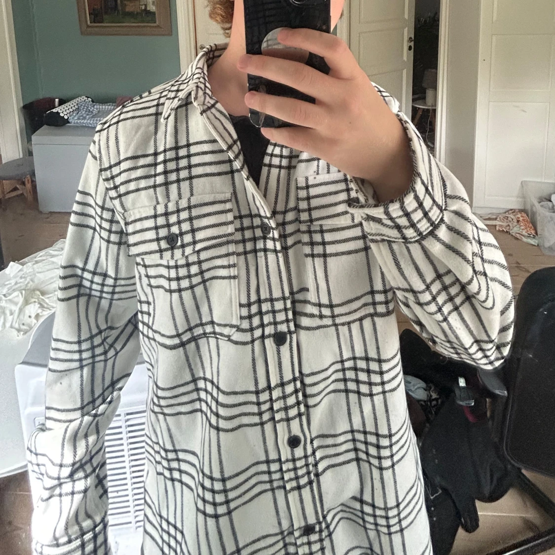 Vit och svart rutig overshirt