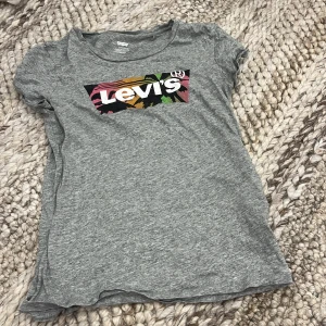 Grå Levi's t-shirt med färgglatt tryck - Snygg grå t-shirt från Levi's. Framtill finns ett stort färgglatt logotryck. Klassisk rund hals och korta ärmar. 