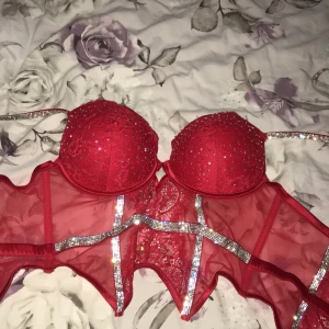 Röd glittrig bh - Snygg röd bh med glittriga detaljer❤️ använt den ungefär 3 gånger men tycker den är lite för liten för mig. Hör av dig om du är intresserad!