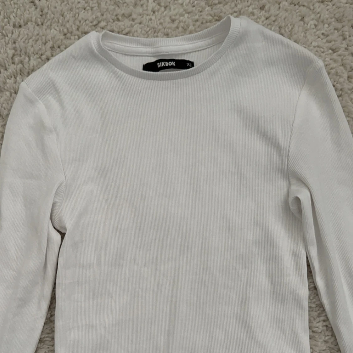 Mysig vit ribbad långärmad tröja🤍xs-s - 91