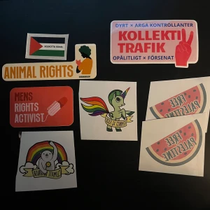 Politiska klistermärken & gnuggisar - Vänster-politiska klistermärken och gnuggisar! Fick massa under west pride 2024 och hade många dubletter så tänkte att någon annan kanske ville ha dessa 🫶