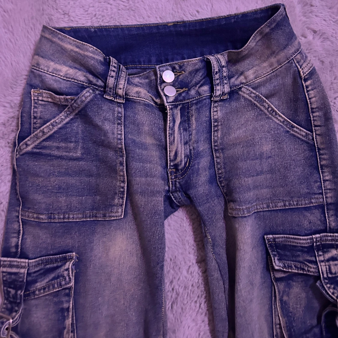 Blå cargopants i jeansmaterial - 91