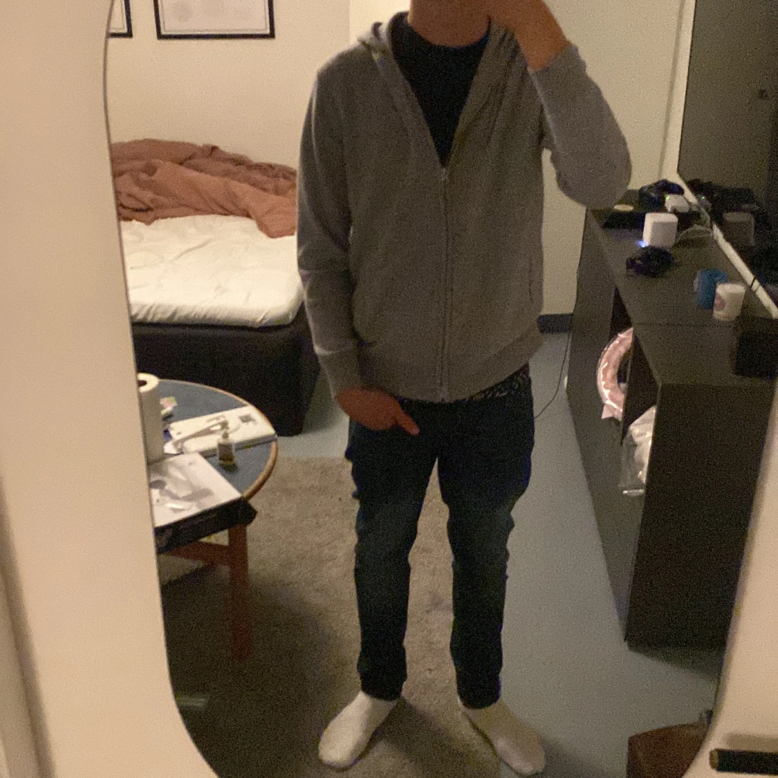 Cashmere zip med luva - 91