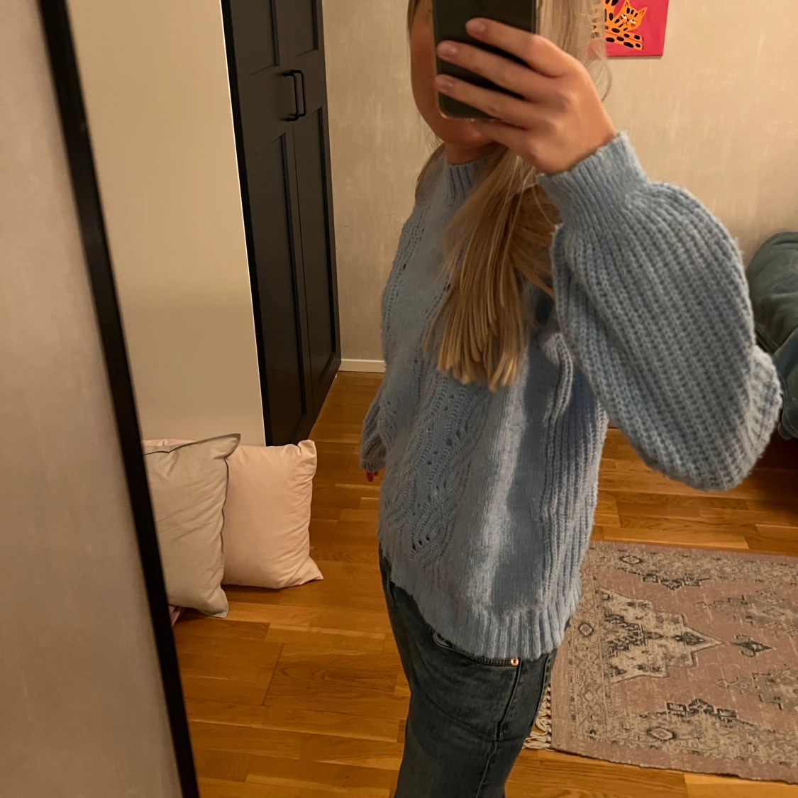 Ljusblå stickad tröja - 91