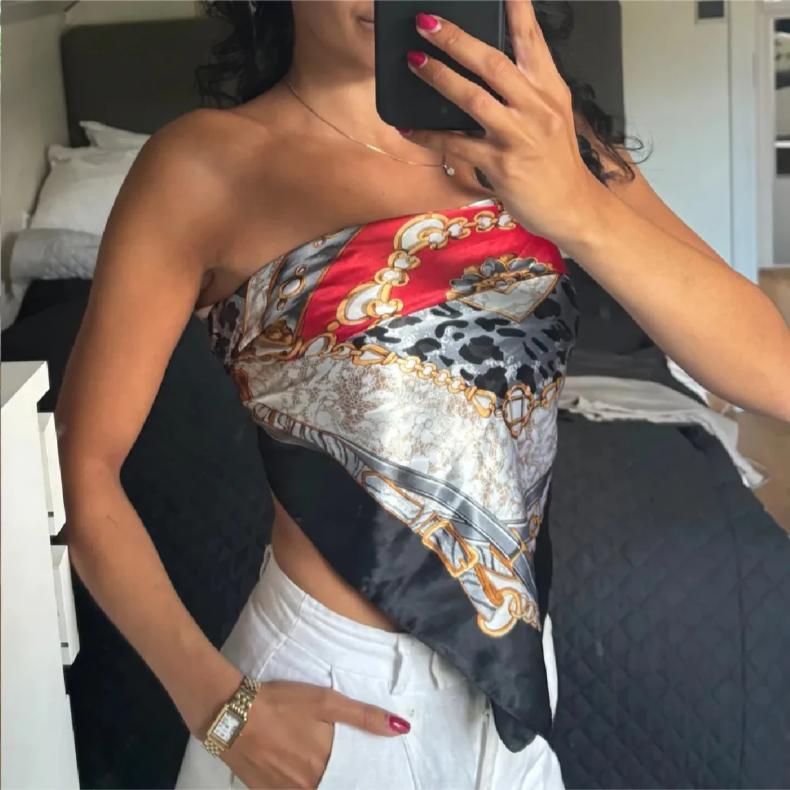 Mönstrad axelbandslös topp - 91