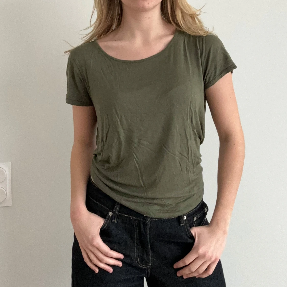 Mjuk Olivgrön kortärmad topp