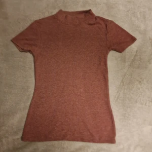 Roströd kortärmad topp från FB Sister - Säljer en roströd kortärmad topp från FB Sister i storlek XXS. Toppen har en enkel design med en högre krage och är perfekt för både vardag och speciella tillfällen. Materialet är mjukt och bekvämt.