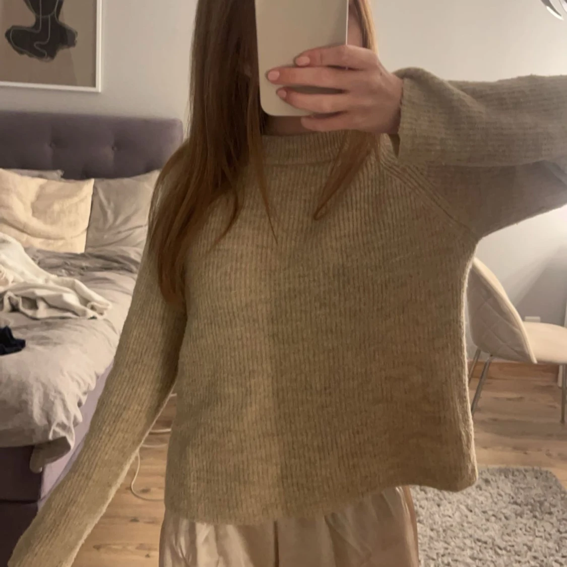 Beige stickad tröja från Pieces - 90