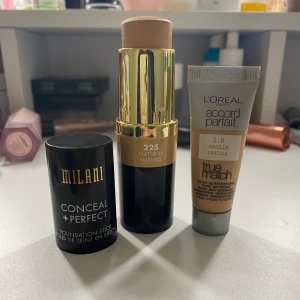 Foundation från Milani och L'Oréal - Två olika foundations: Milani Conceal + Perfect Foundation Stick och L'Oréal True Match i nyansen 2.N Vanille. Perfekta för en jämn och naturlig look.