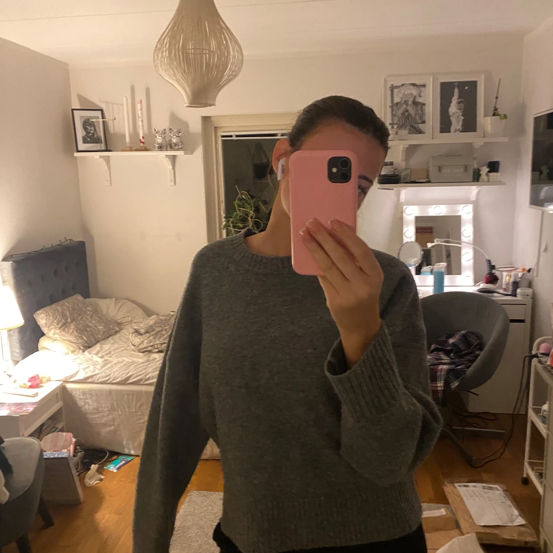 Grå stickad tröja - 90