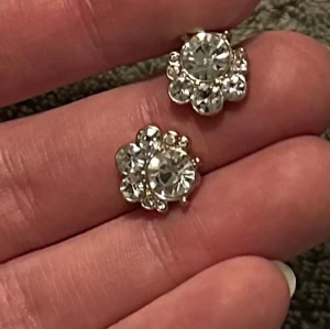 Glittriga örhängen med stenar - Snygga örhängen i guld med stora glittriga stenar i mitten och mindre stenar runtom. Perfekta för att ge en extra touch av glamour till din outfit.