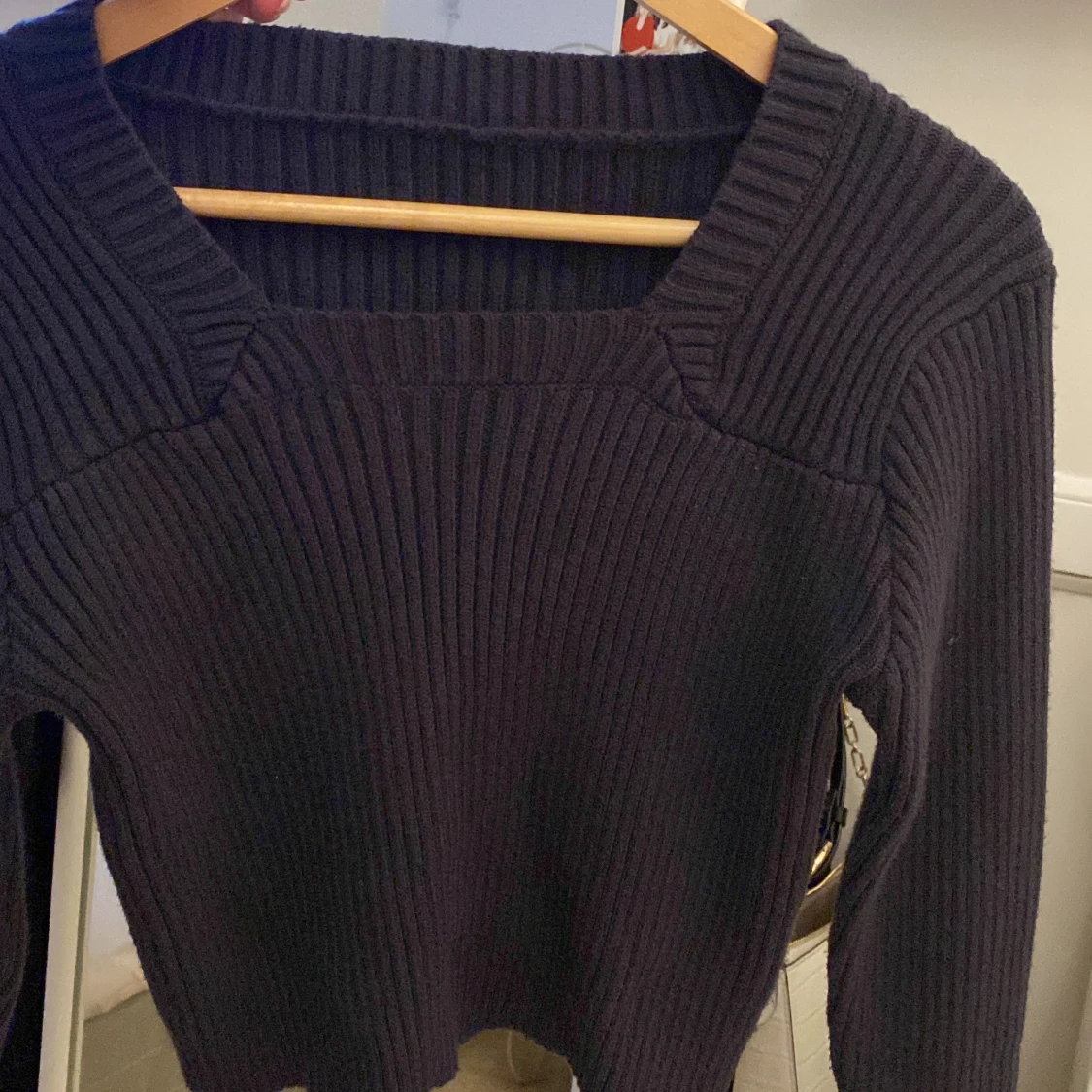 Stickad blå tröja  - 92