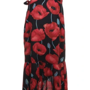 Kjol, stl 40 - Fantastisk kjol från HM, svart botten med röda vallmo. Omlott, reglerbar i midjan.