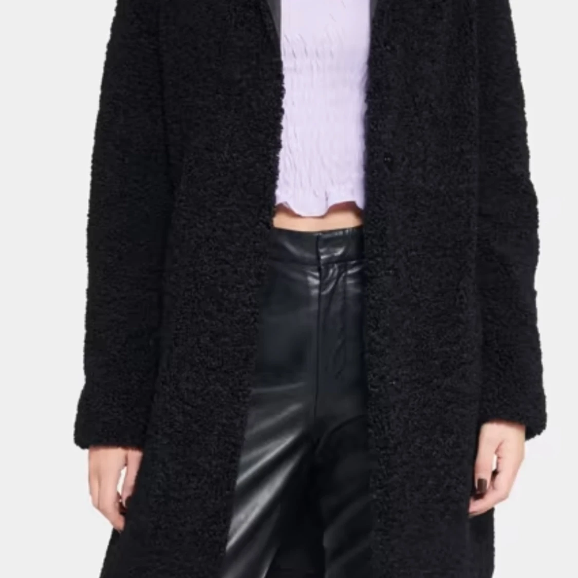 Svart teddyjacka med fuskpäls - 90