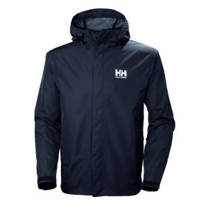 Mörkblå regnjacka från Helly Hansen - Snygg och funktionell mörkblå regnjacka från Helly Hansen med huva och dragkedja. Perfekt för regniga dagar med sin vattenavvisande yta och justerbara ärmslut. En klassisk design med logotyp på bröstet.