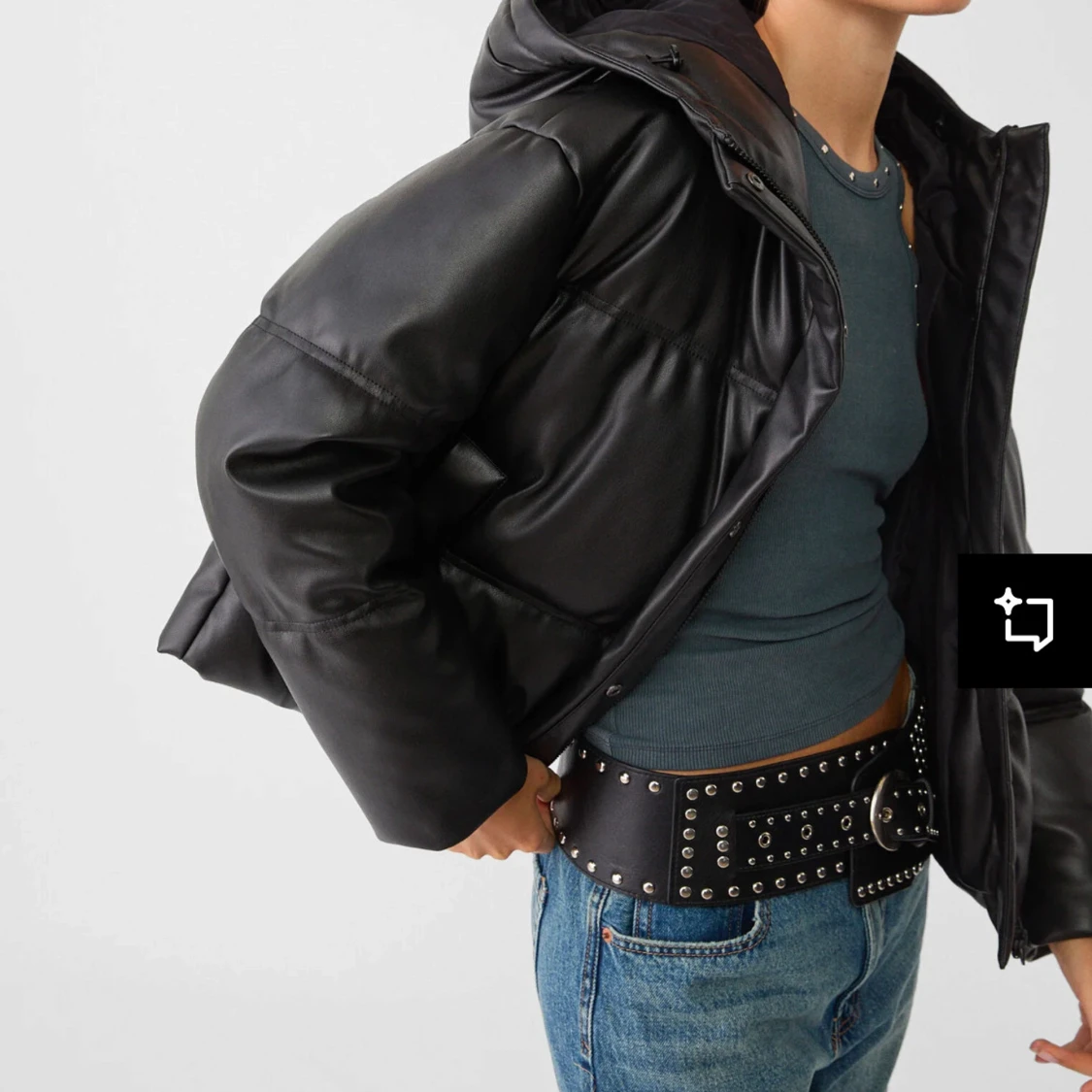 Svart pufferjacka med huva - 90