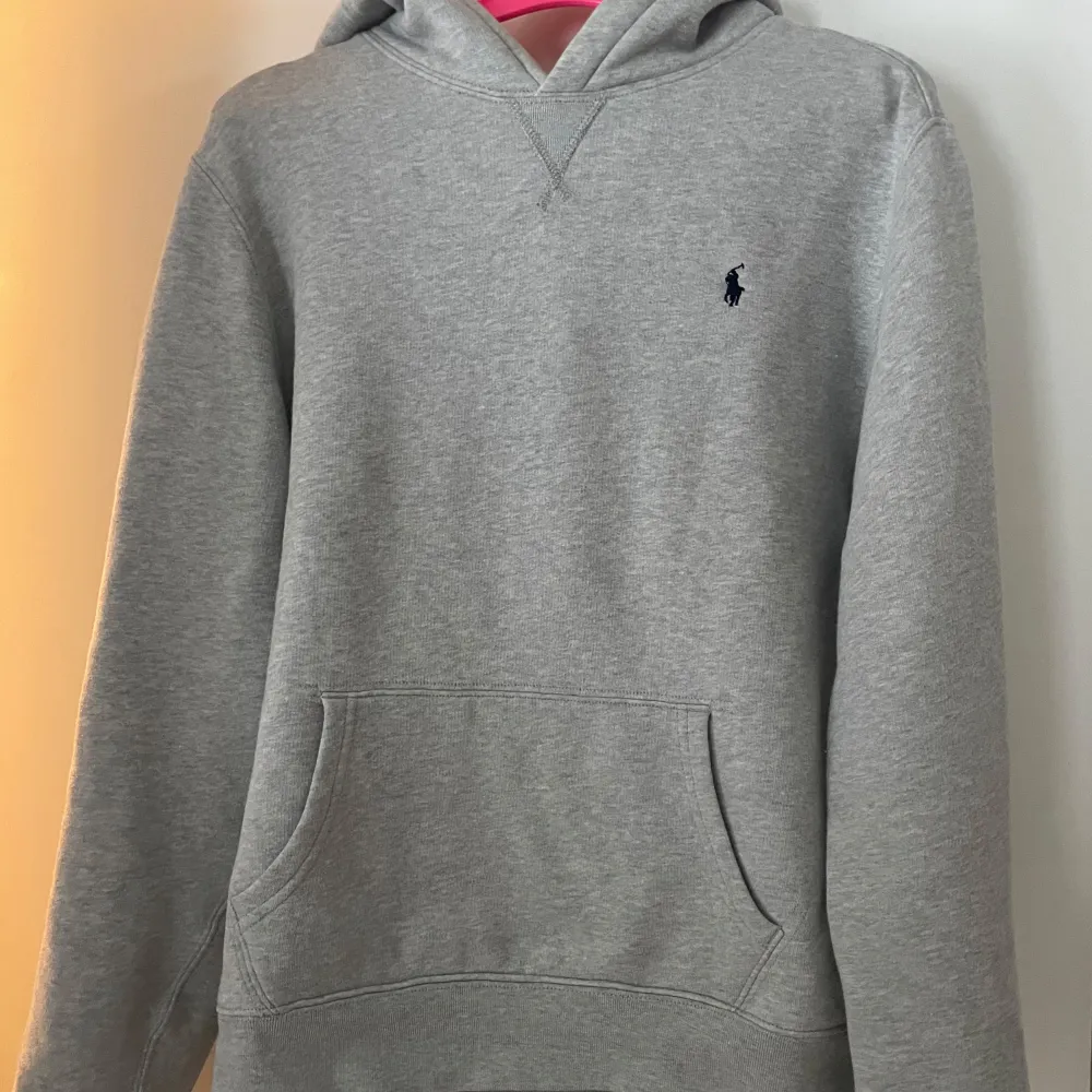 Säljer en grå hoodie från Ralph Lauren i mycket bra skick pga att den inte kommer till användning. Är i storlek 164 men sitter som en S!🥰. Hoodies.