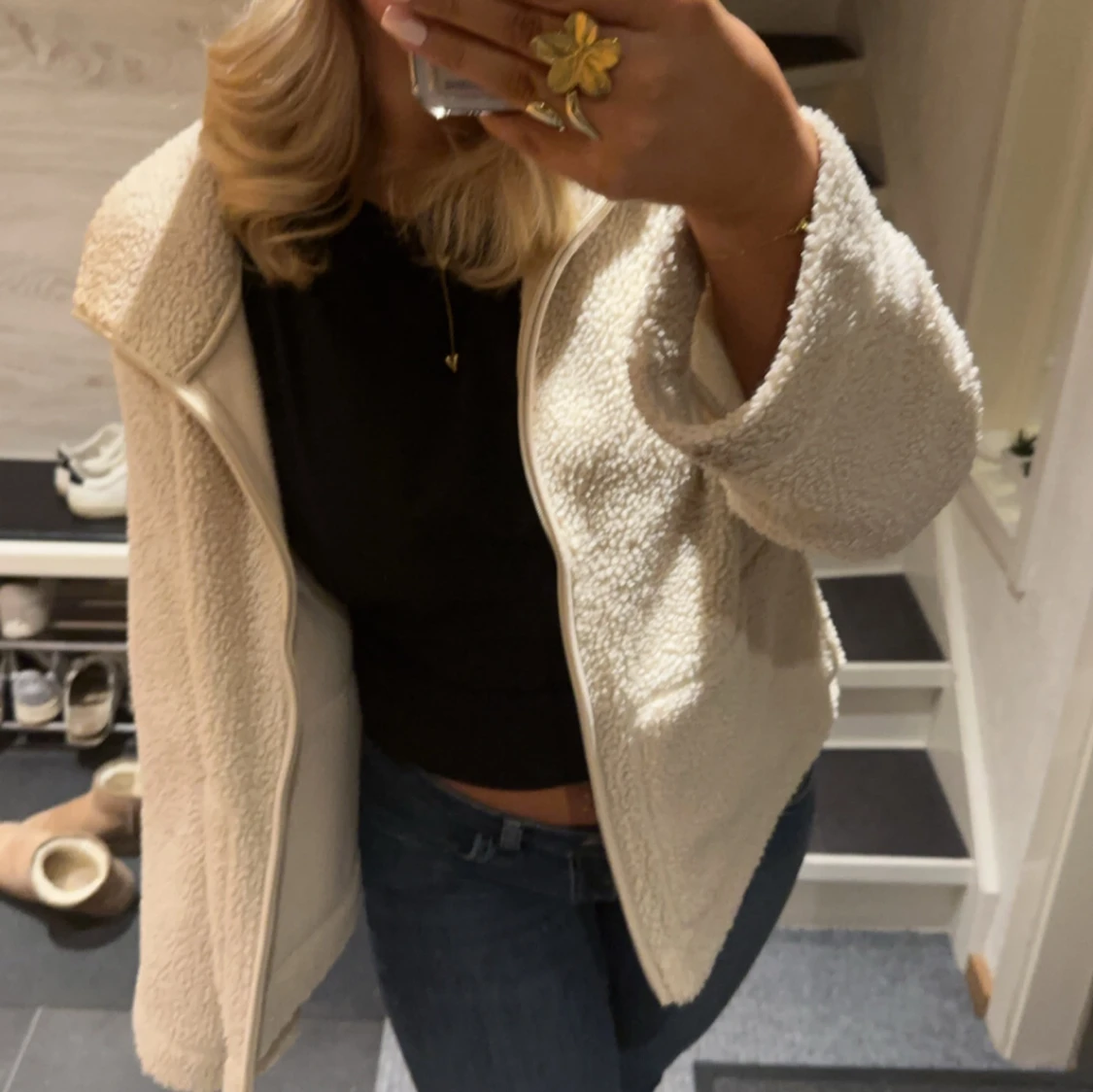 Beige teddyjacka  - 90