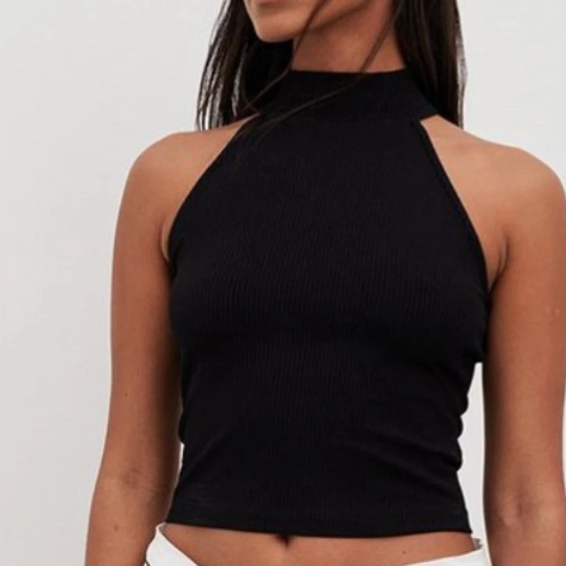 Svart ribbad halterneck topp - 90