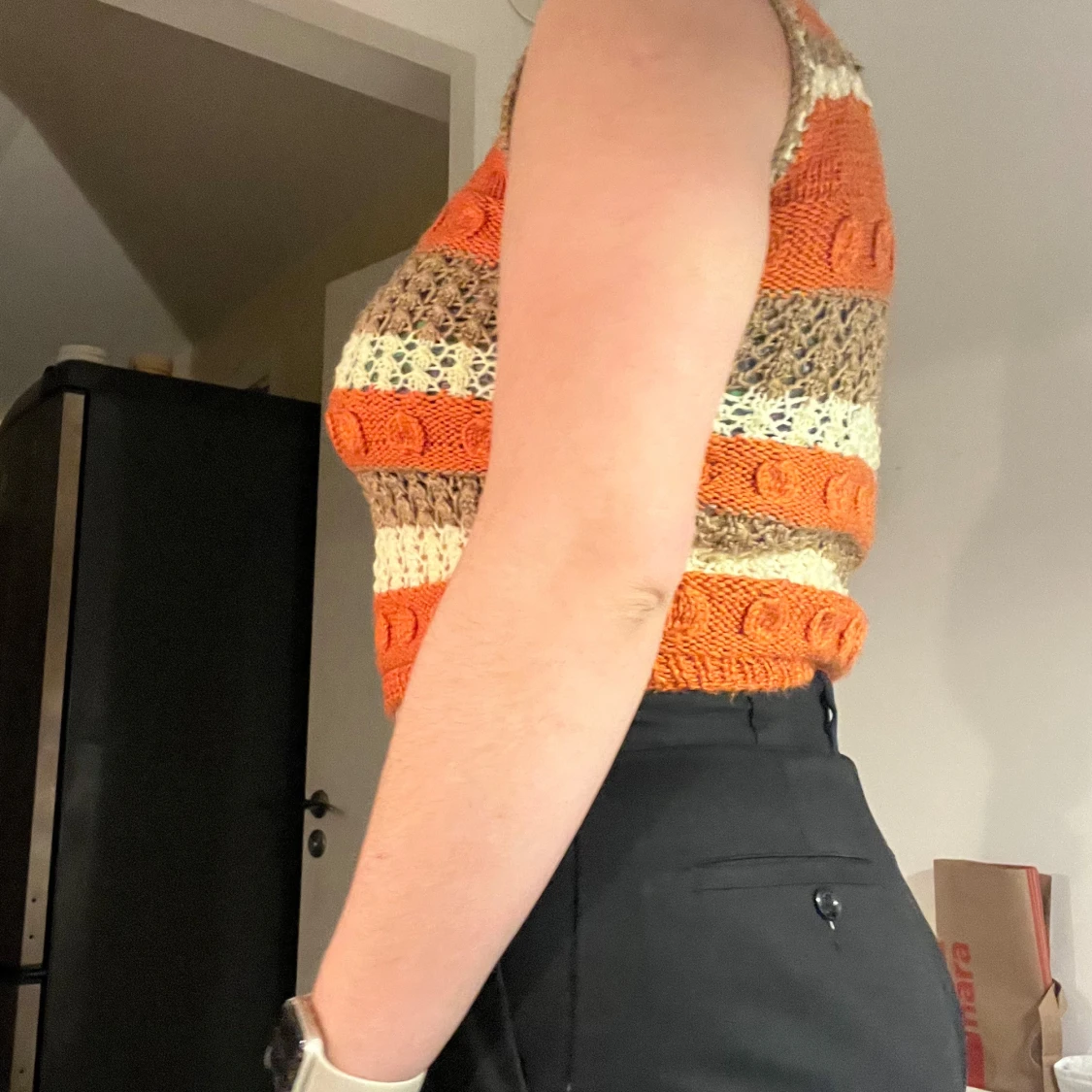 Randig stickad ärmlös topp - 91