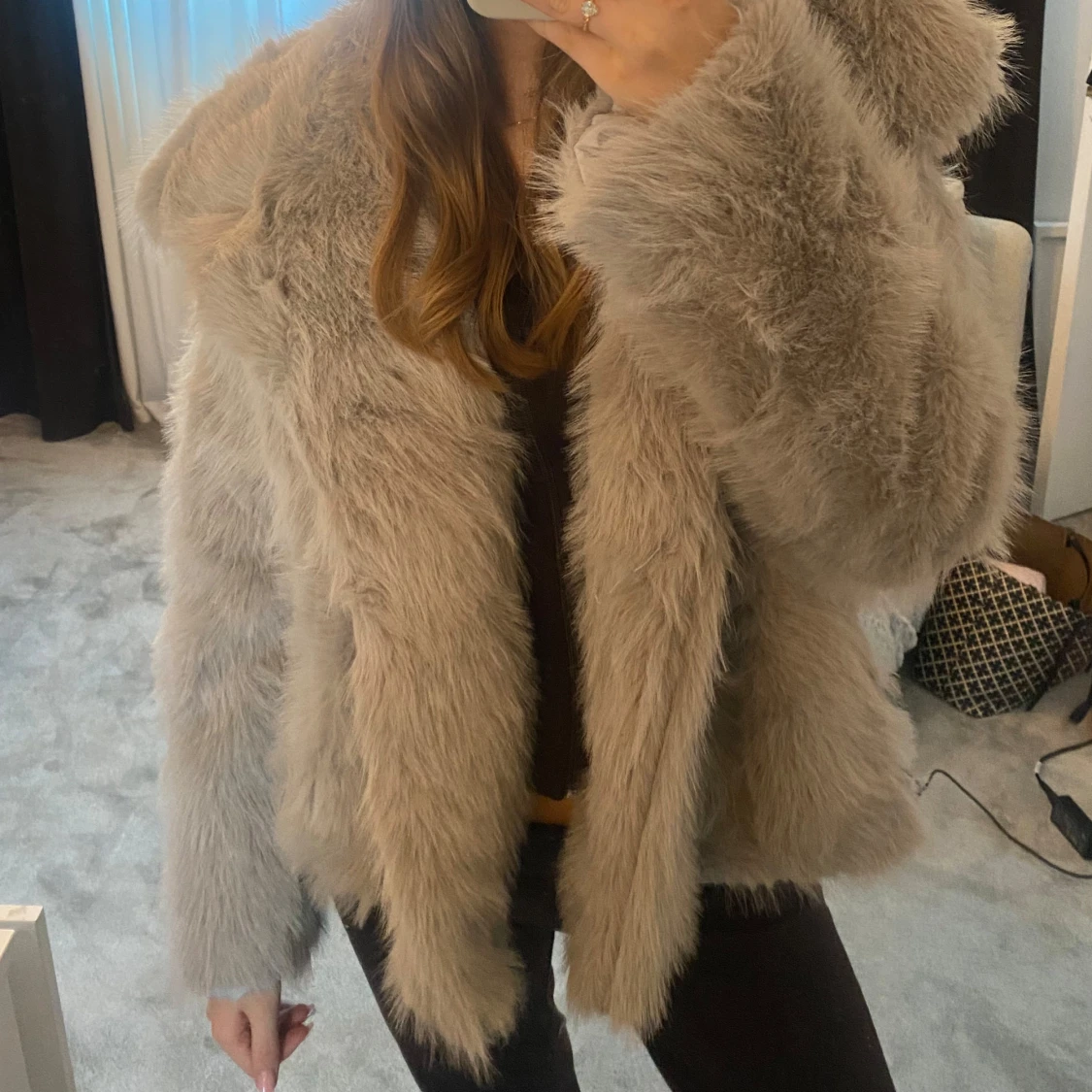 Grå fusk pälsjacka  - 90