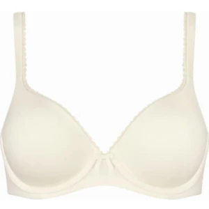 Vit bh med spetsdetaljer - Säljer en vit bh med spetsdetaljer längs kanterna och en söt rosett framtill. Soft T-shirt BH från Triumph inte helt säker på storleken men 75/80 F  (original pris 375kr ungefär)